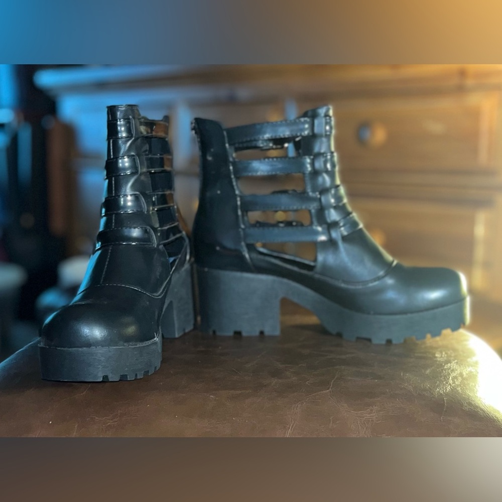 Italina Black Heeled Boots with Rugged Sole
